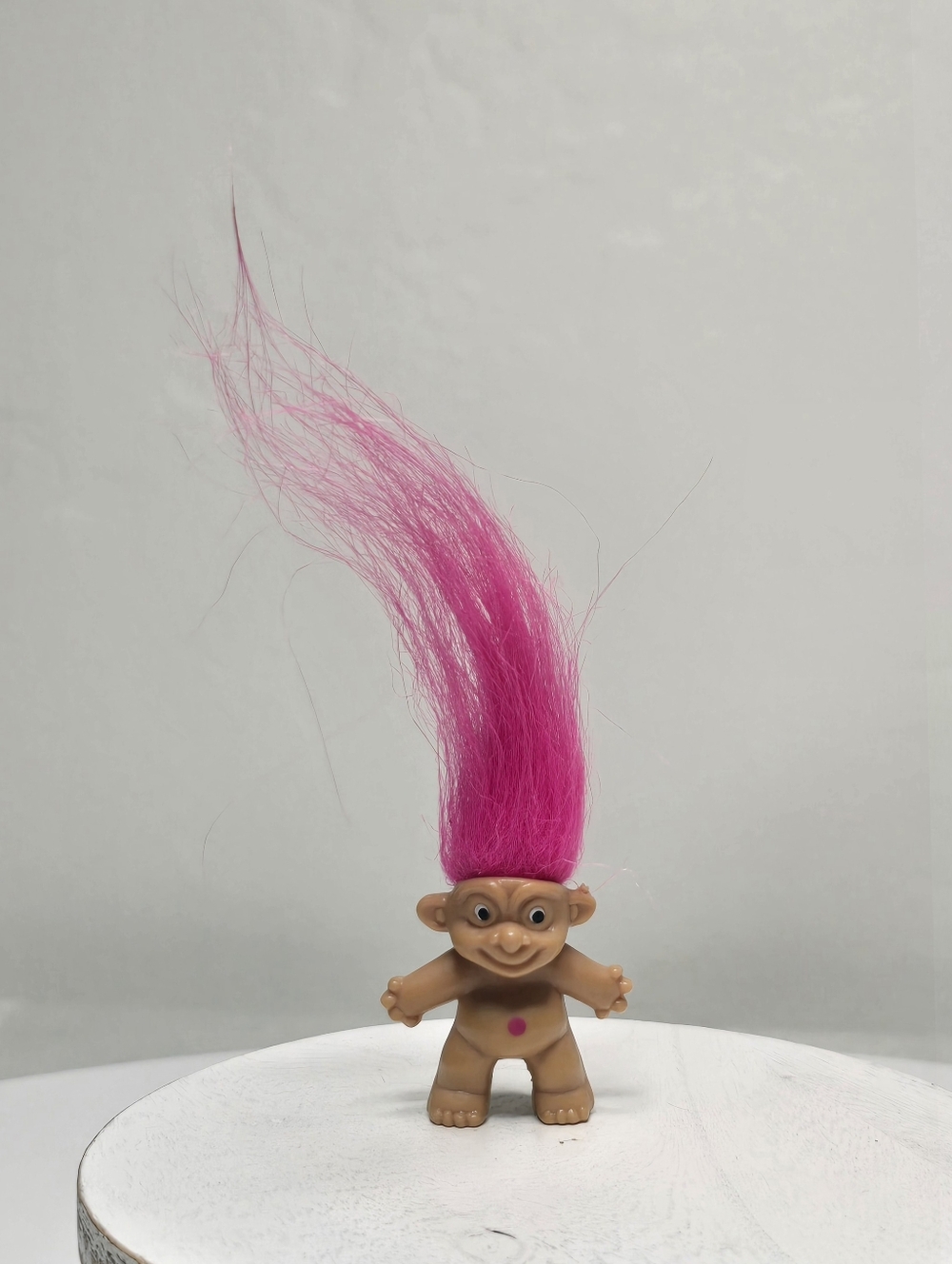 Vintage Pencil Topper Troll Pink Hair Circle Belly Mark Toy Collectible